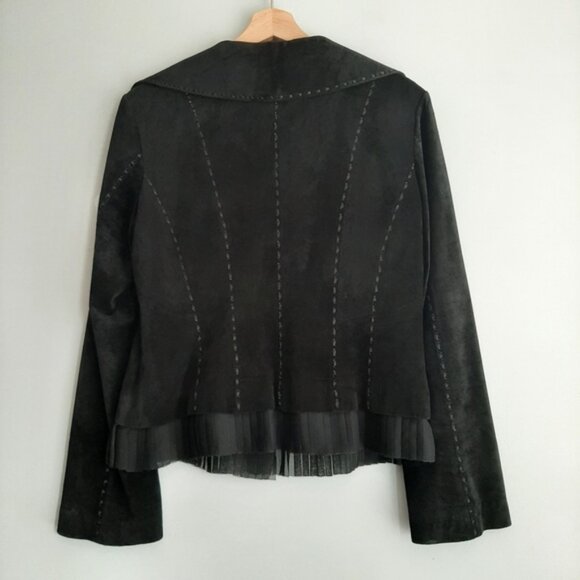 DANIER Genuine Suede Leather Jacket Blazer Button Front Sheer Hem Black Sz M - Picture 6 of 15